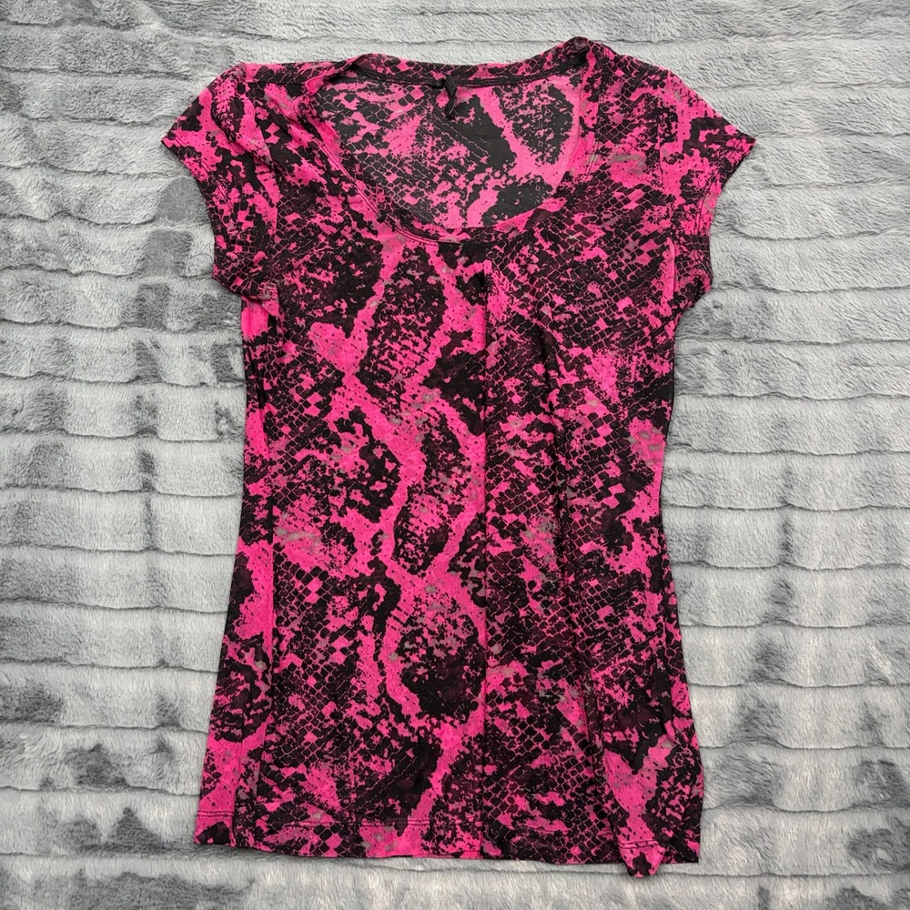 G by Guess Womens Pink Black Snakeskin Mesh Short Sleeve Top XL RZ110701000